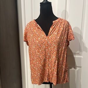 Old Navy Orange Blouse with Mandarin Collar and Boxy Fit